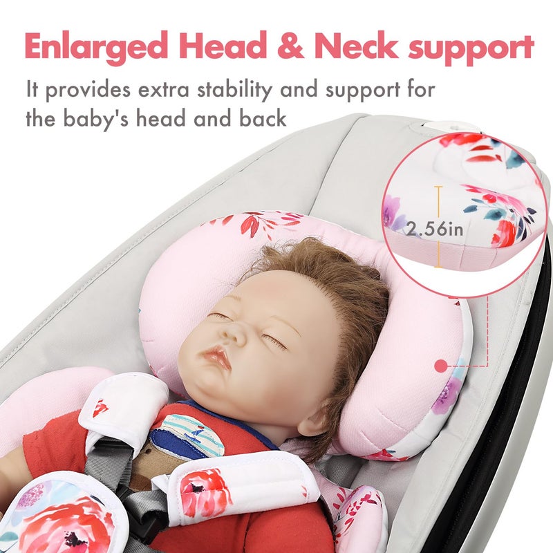 UPPERKIDS Mamaroo Infant Insert Compatible with 4moms Mamaroo & RockaRoo Swing, Mamaroo Newborn Insert with Enlarged Head & Body Support Cushion, Reversible Design, Breathable Soft Fabric with Flowers - Image 3